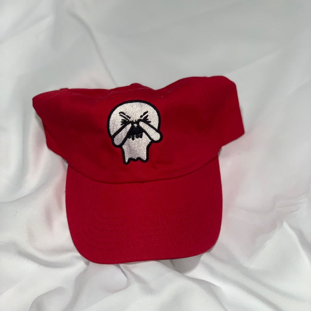 Red adjustable ghost logo dad hat